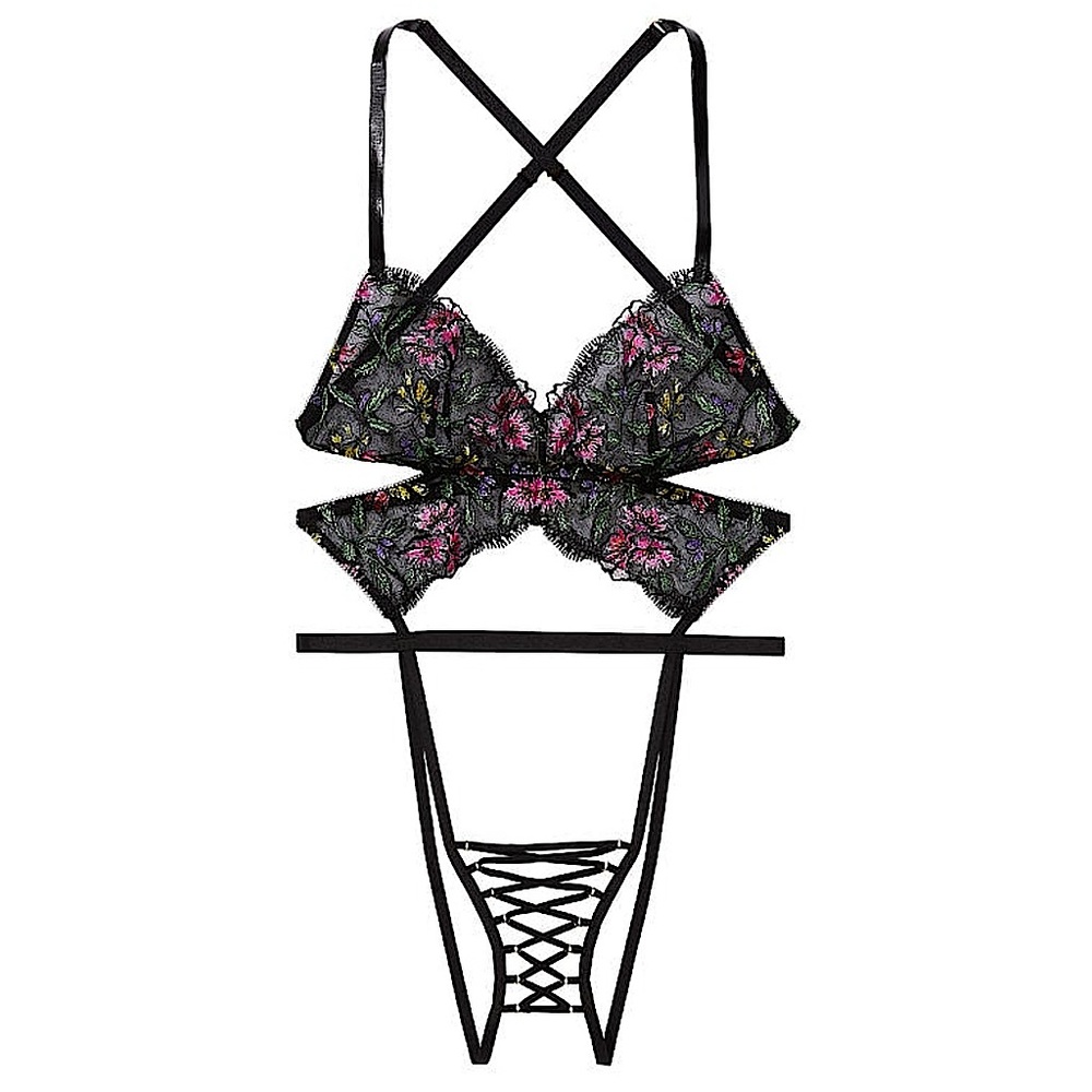 Victoria's Secret Black Butterfly Cut Floral Lace Lingerie NEW NWT